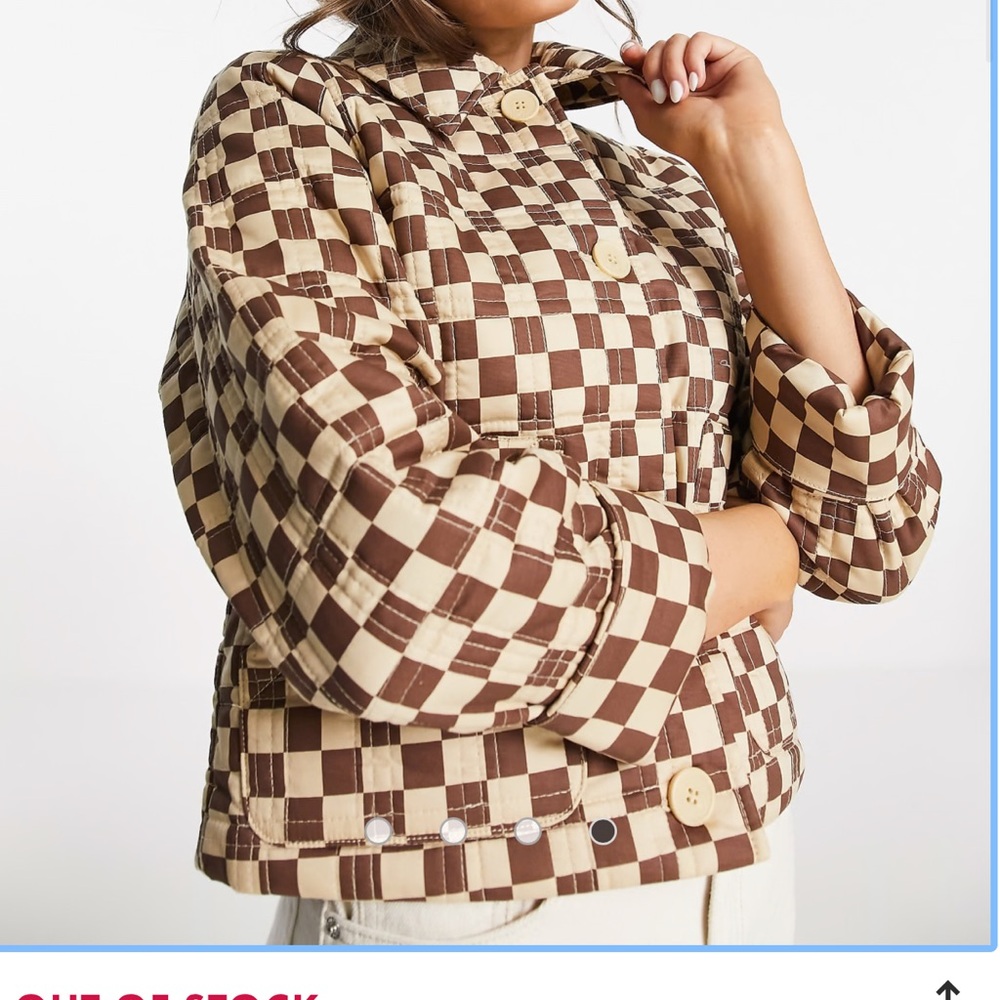 NWOT asos Monki Nicco quilted jacket in brown checkerboard print